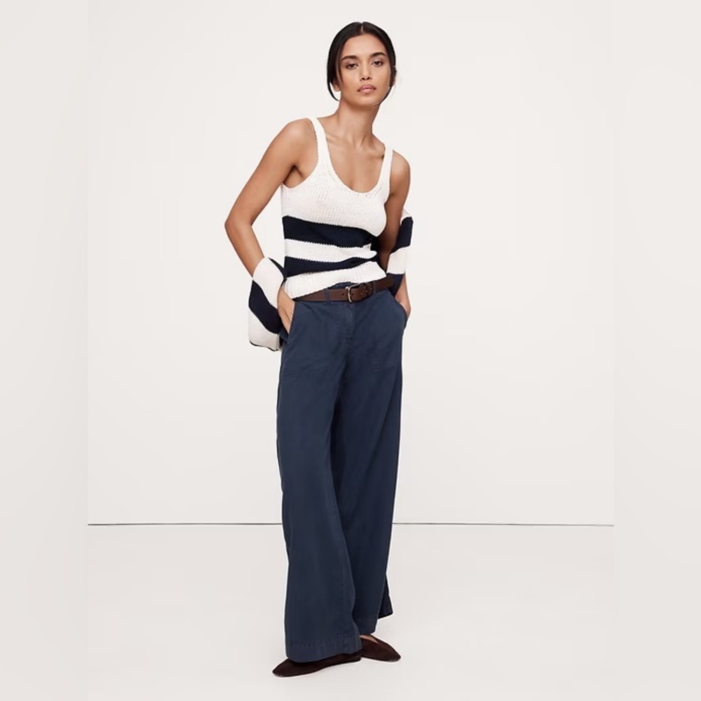 New! Banana Republic Navy Blue Super-Soft Soma Mid-Rise Wide-Leg Pant